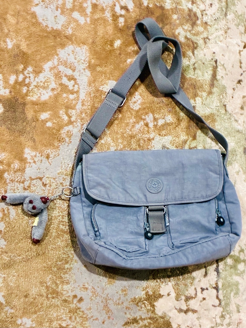 Kipling Nylon Fog Blue Angie Crossbody
with Monkey Keychain